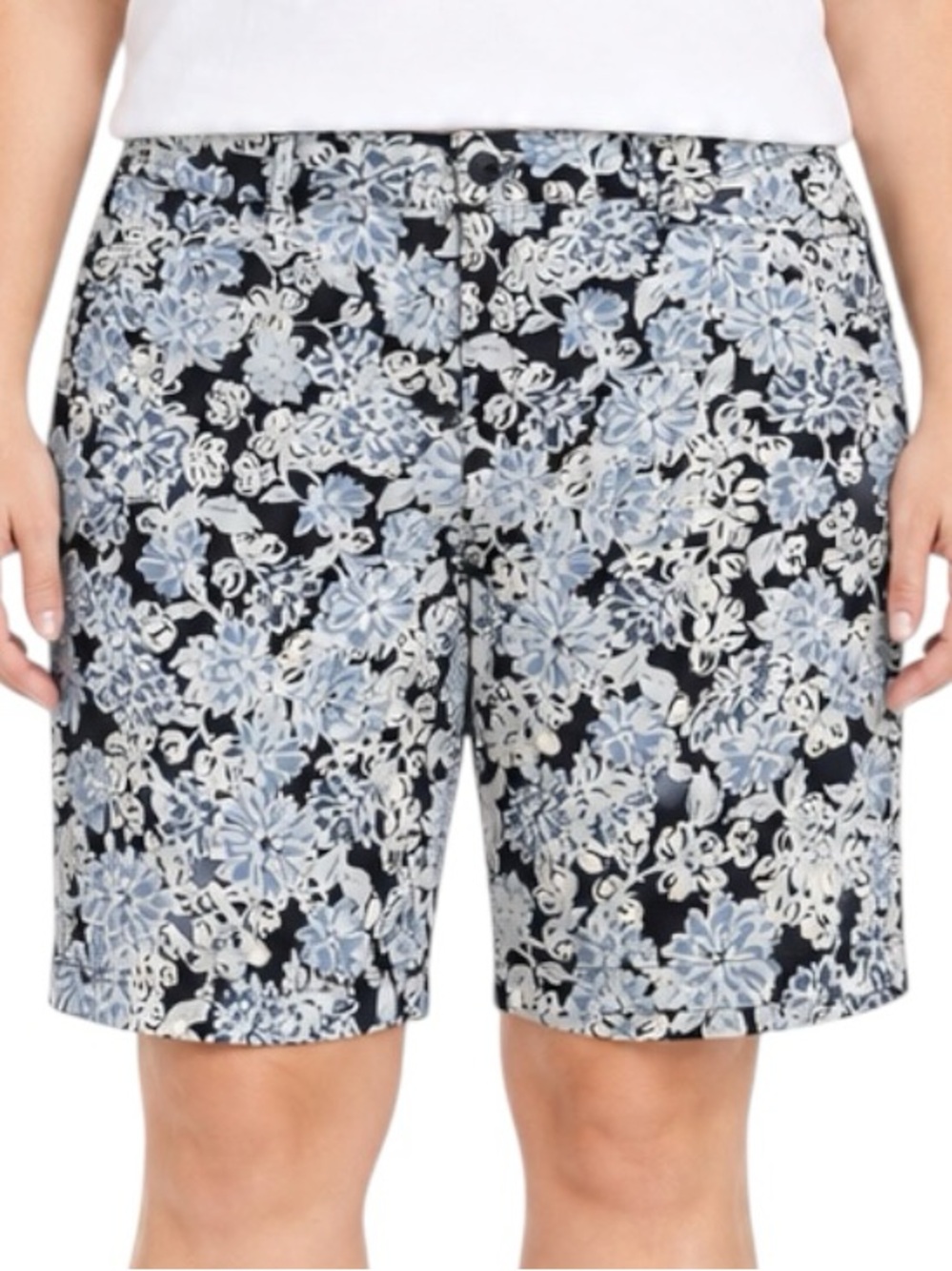 Croft & Barrow Size 14 Blue Floral Bermuda Shorts Classic Fit Stretch